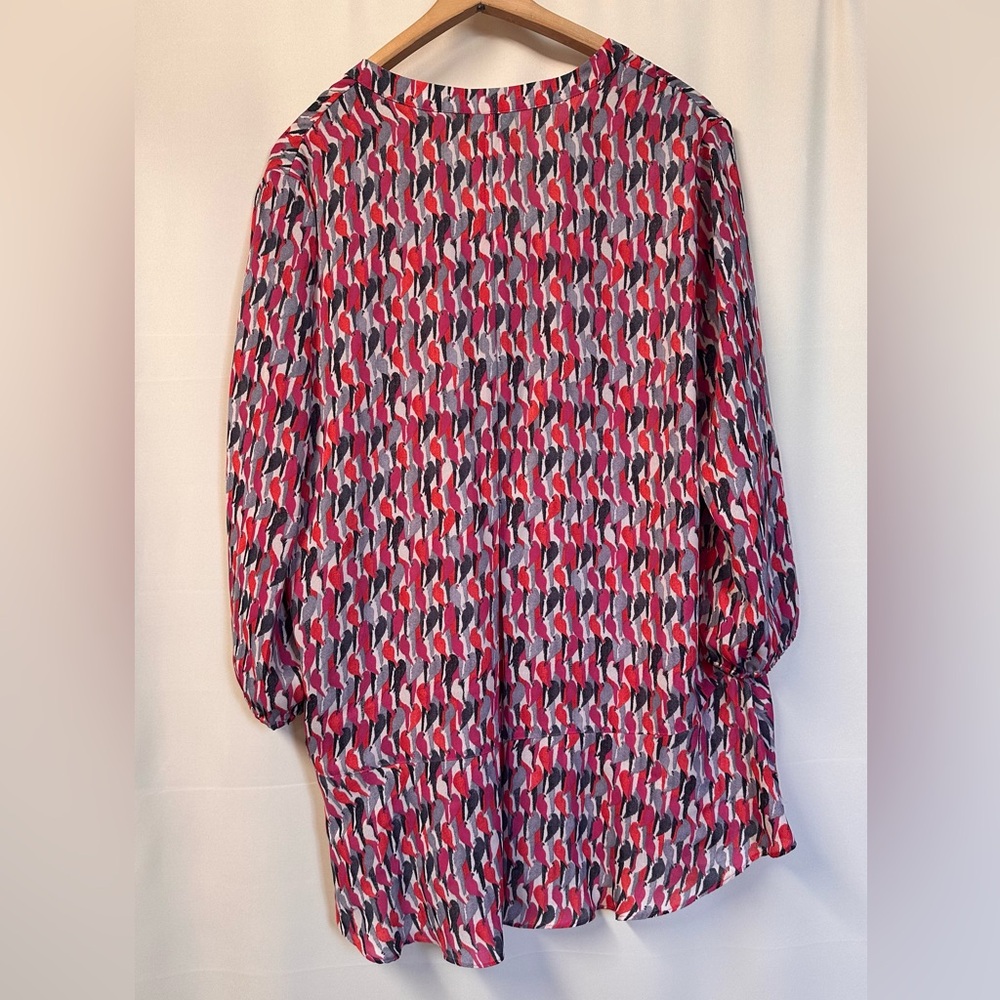 Nic + Zoe Bird Printed Long Sleeve Button Down Tunic Top L - Picture 3 of 4